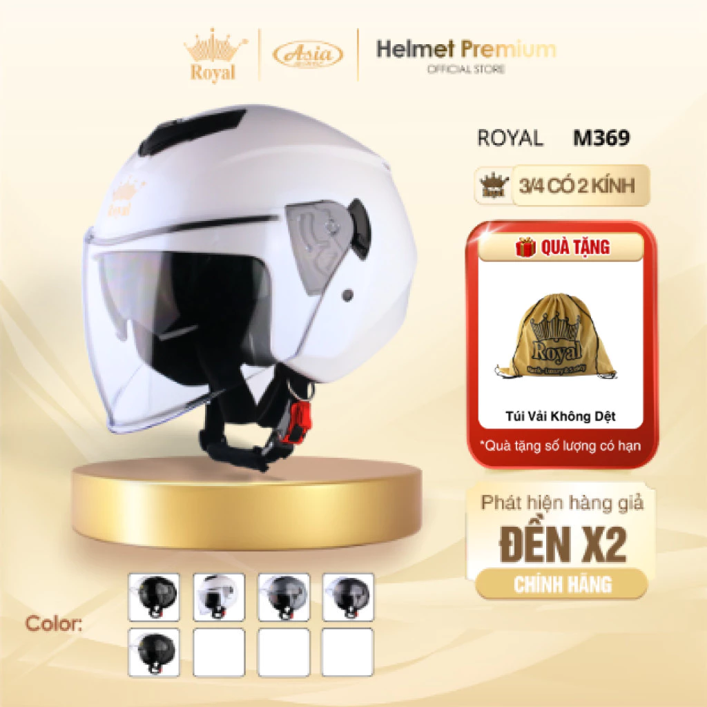 [Độc Quyền] Mũ Bảo Hiểm Royal M369, Kiểu Dáng 3 Phần 4, Có 2 Kính Thời Trang, Vỏ Abs, Bảo Hành 1 Năm