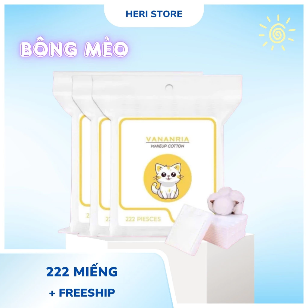 [Giá hủy diệt] Bông Tẩy Trang 222m Vananria - Bông Tẩy Trang Mèo Vuông  Heri Skin
