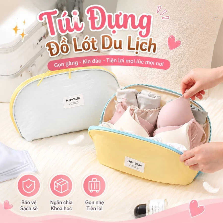 Túi Đựng Đồ Lót Du Lịch 3in1 Gọn Nhẹ Chống Thấm, Túi Đựng Nội Y Tất Vớ Đồ Cá Nhân Vải Cao Cấp