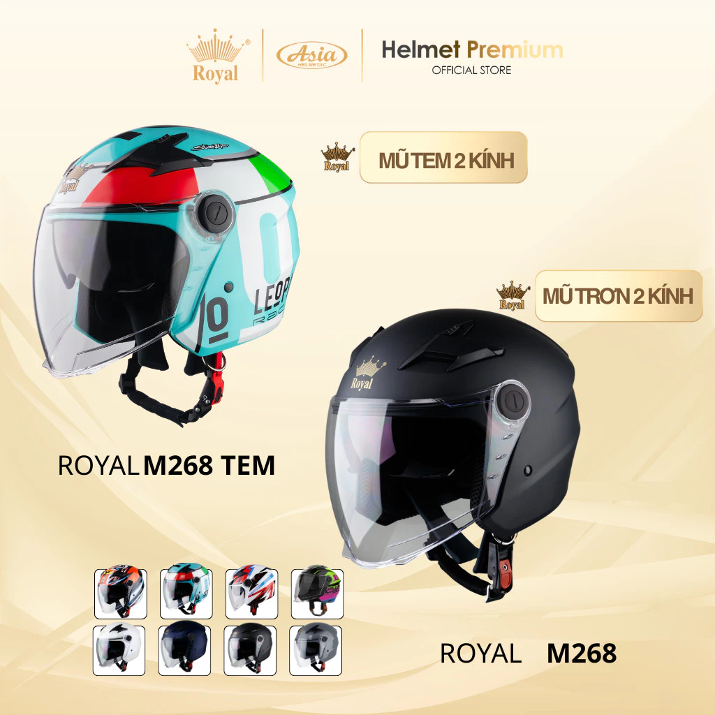 Combo Mũ Bảo Hiểm 3/4 Royal M268 Và M268 Tem Có 2 Kính Thời Trang Moto Đi Phượt Đi Chơi Chính Hãng