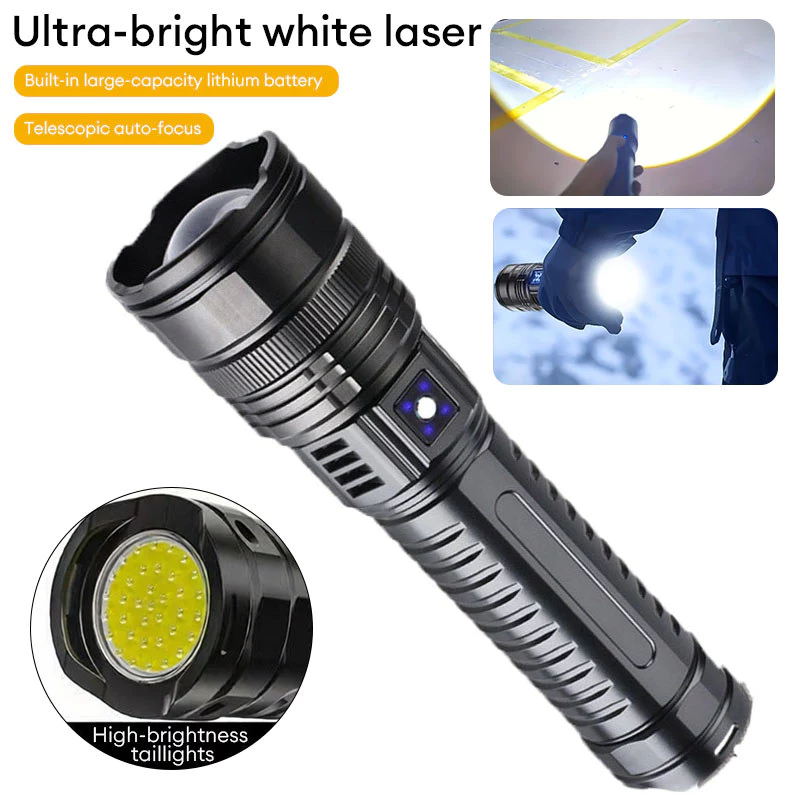 Laser trắng COB Đèn kép Đèn pin Tầm xa Có thể thu phóng Siêu sáng Sạc nhanh Type-C