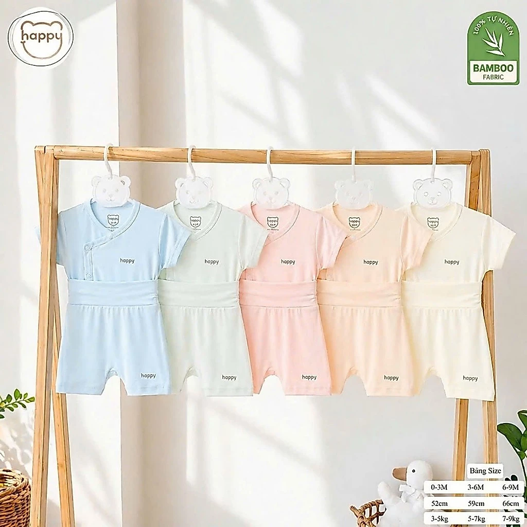 BC11. (Form nhỏ) Bộ Sơ Sinh Cộc Tay CẠP CAO Happy Kids Vải Petit Mềm Mỏng Mát Cho Bé Từ 3-8kg