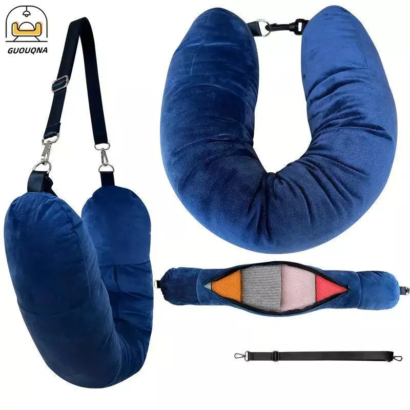 GUOUQNA Du Lịch Ne Gối Có Thể Lấp Đầy Quần Áo Túi Bảo Quản Hình Chữ U Vỏ Gối Pha Lê Lông Cừu Ne Gối Dành Cho Máy Bay Du Lịch