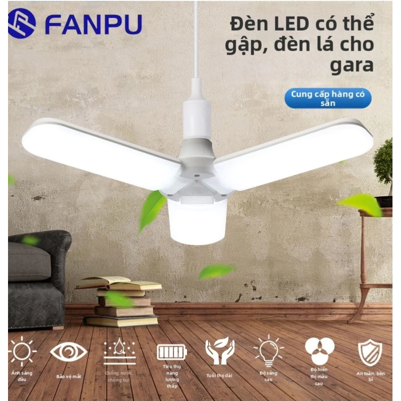 Đèn LED Bóng Ba Cánh E27 Tiết Kiệm Điện, Có Thể Gấp Lại, Loại Vít Xoắn, Đèn Gia Dụng Siêu Sáng