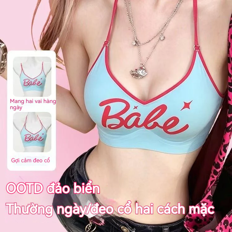 Áo ngực dây mảnh kiểu Mỹ: Cổ yếm nâng ngực nhỏ, lưng khoét chữ U lớn, dây chéo sau lưng tạo dáng đẹp