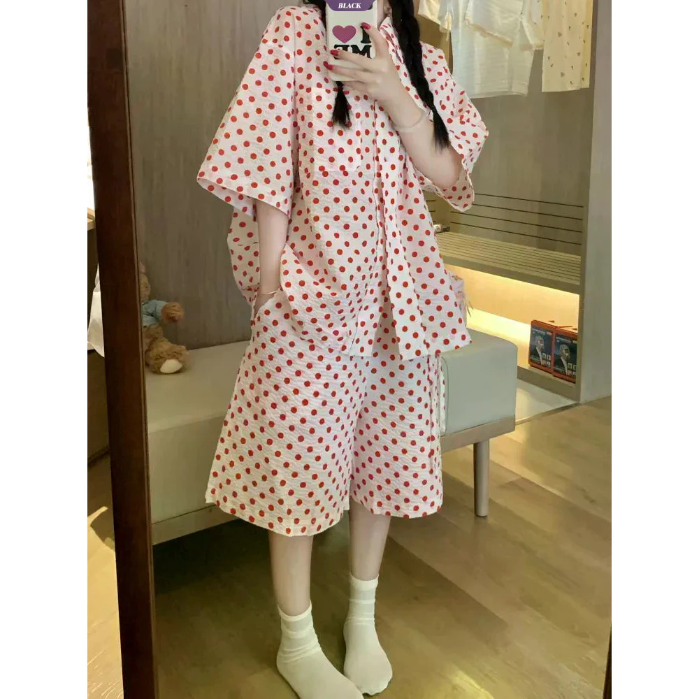Quần Short ngắn tay dáng rộng chấm bi ngọt ngào phong cách Hàn Quốc: Bộ đồ ngủ thông thường mới về mùa hè 2026 dành cho nữ [BL]