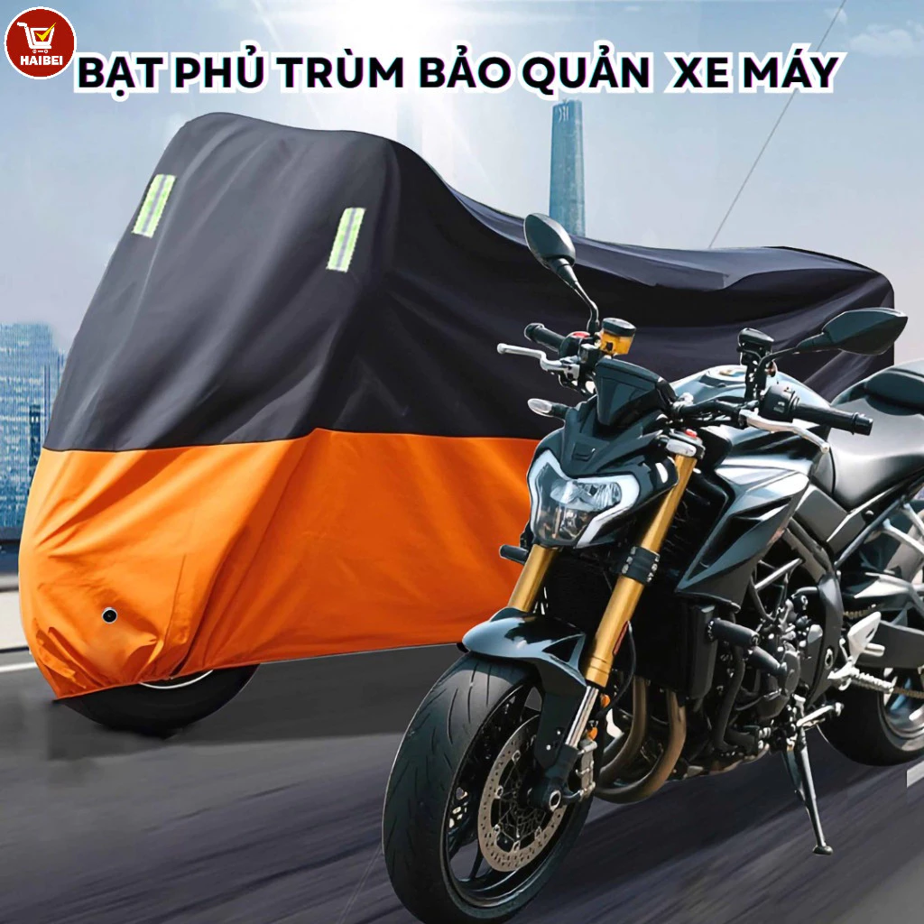 Bạt che xe máy, chống mưa nắng ngoài trời, có dải phản quang, dày dặn, chống bụi.