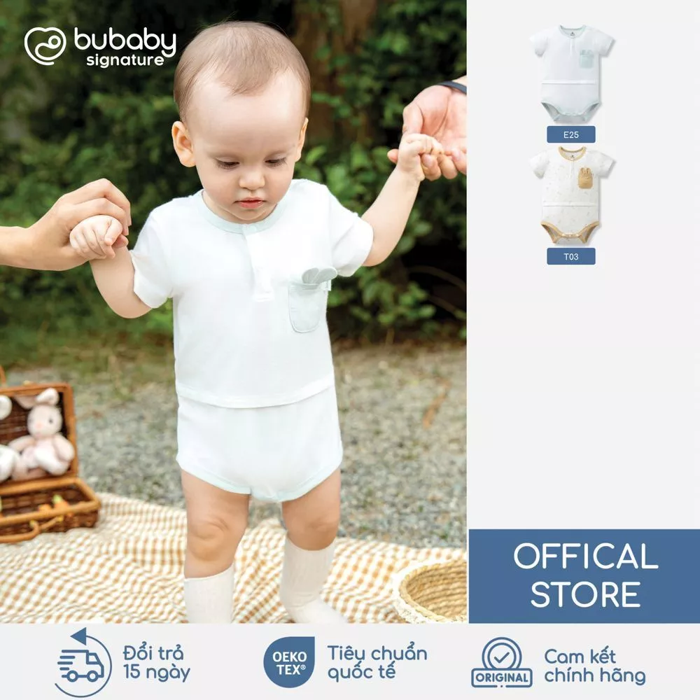 BU Baby Body chip cộc tay cổ trụ, bộ liền cộc tay, body em bé | Quần áo trẻ em cao cấp | SBB230300
