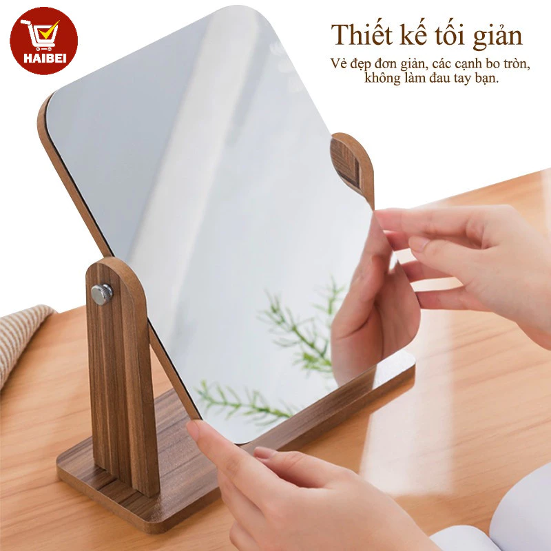 Gương trang điểm bằng gỗ kiểu Hàn Quốc, gương vuông, đồ trang trí cổ điển.