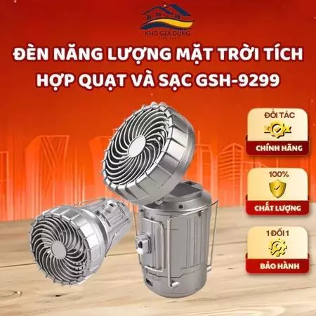 Đèn Năng Lượng Mặt Trời 3in1 Kết Hợp Quạt & Sạc Điện Thoại, Đèn Siêu Sáng Để Câu Cá, Cắm Trại, Du Lịch