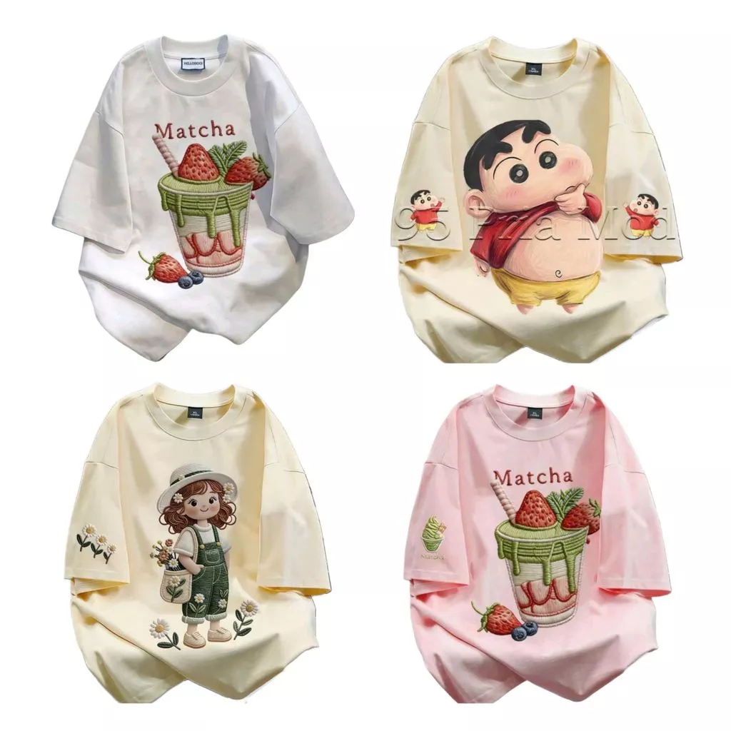 Áo phông form rộng oversize tối giản phong cách họa tiết Matcha và trái cây Quả dâu Tây-changggg