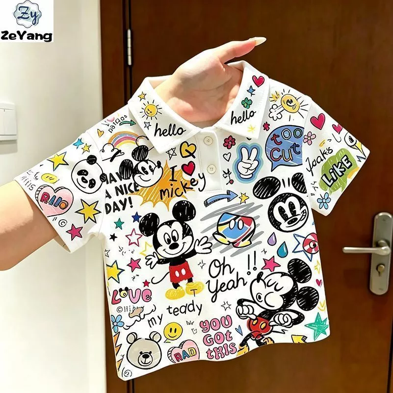 [ZY] 70-140 Hàng có sẵn Áo sơ mi POLO Cotton nguyên chất dành cho trẻ em Graffiti Áo thun ngắn tay thường ngày hoạt hình cho bé Quần áo trẻ em thời trang Vận chuyển nhanh