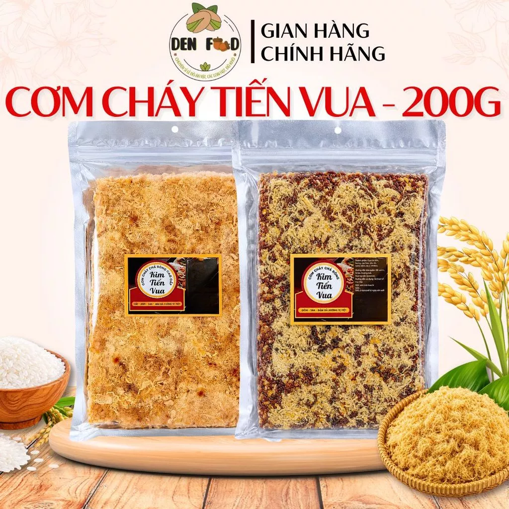 Cơm Cháy Tiến Vua 200g 2 Vị – Chà Bông & Gạo Lứt Chà Bông Giòn Rụm – Ăn Vặt Denfood