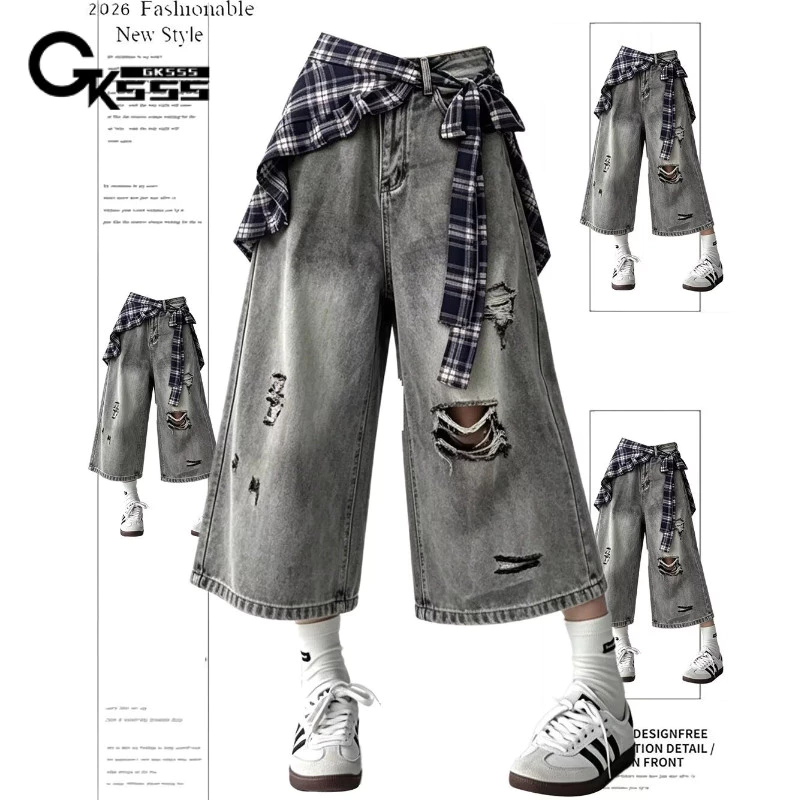 Quần short denim nam GKSSS, thương hiệu thời trang đường phố cao cấp Mỹ, phong cách unisex chất lượng cao