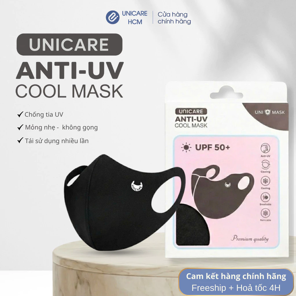 Khẩu Trang Chống Nắng Anti UV Unicare Cool Mask, Khẩu Trang Chống Tia UV Vải Lạnh Cao Cấp, Hàng Chính Hãng