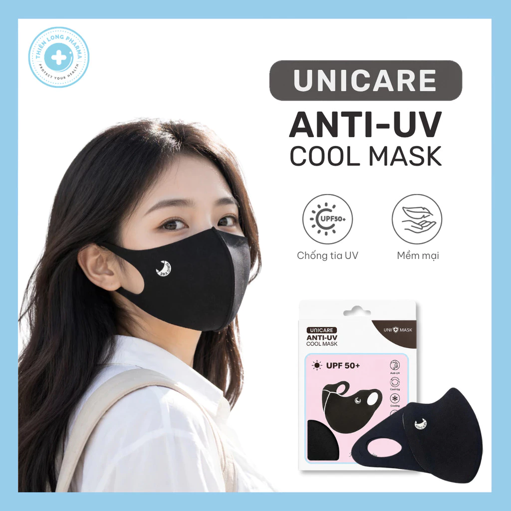 Khẩu Trang Chống Nắng Anti UV Unicare - Khẩu Trang UPF 50+ Chống Tia UV Chất Liệu Vải Lạnh Cao Cấp, Thoáng Mát