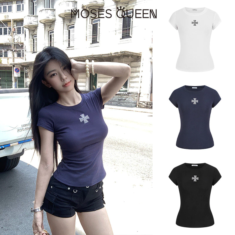 MOSESQUEEN Nữ Cổ Tròn Tay Ngắn Mềm Mại Thoải Mái Nhiều Màu Sắc Phong Cách Phù Hợp Với Mặc Thường Ngày #63579