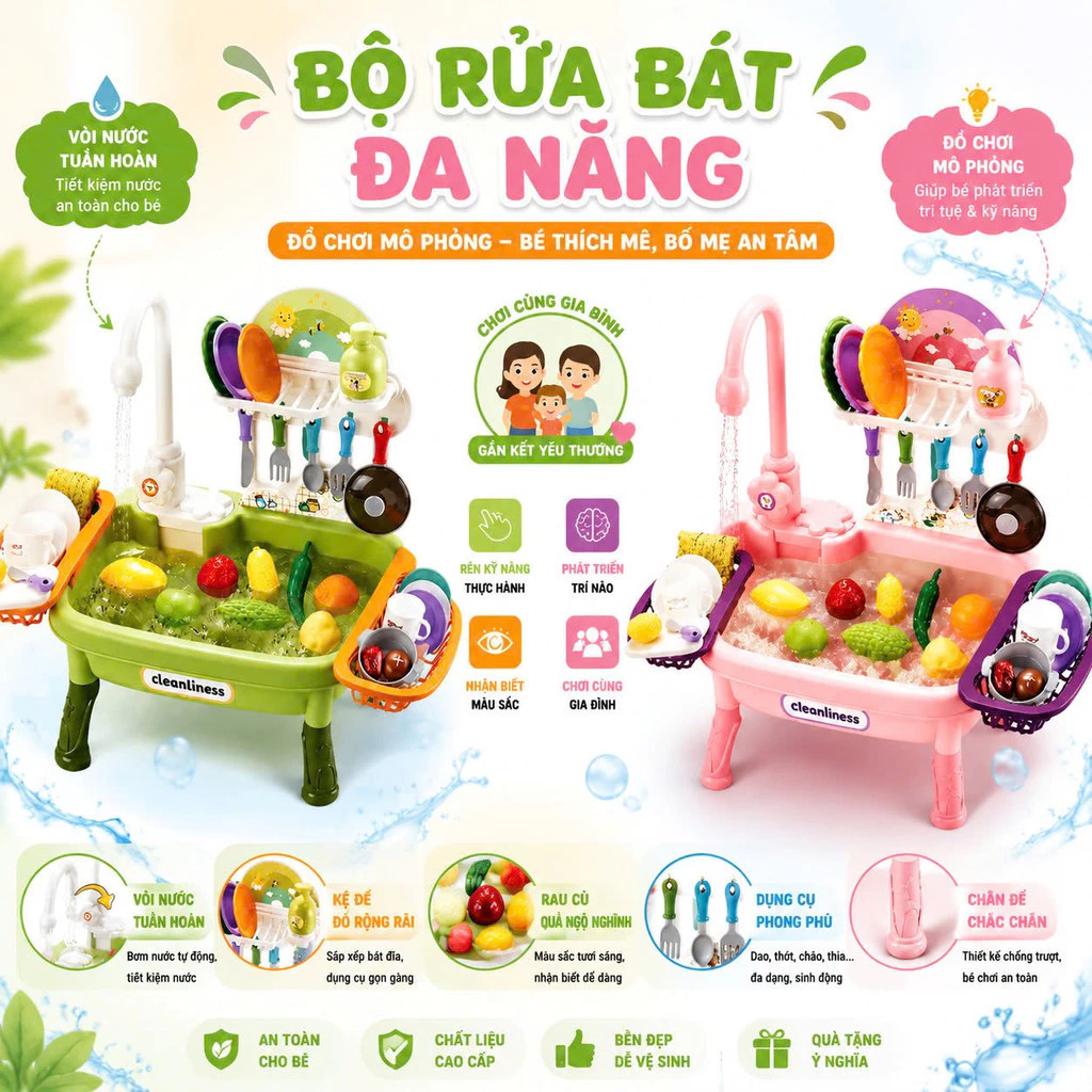 Bồn Rửa Chén Mini Sáng Tạo – Bé Vui Chơi, Phát Triển Kỹ Năng Thực Hành MINIBOO