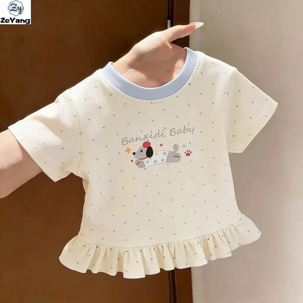 [ZY] 70-130 Hàng có sẵn Áo thun ngắn tay thông thường cho trẻ em Chấm bi hoạt hình Áo thun ngắn thời trang cho bé Áo sơ mi đáy phù hợp với quần áo trẻ em thời trang nhanh