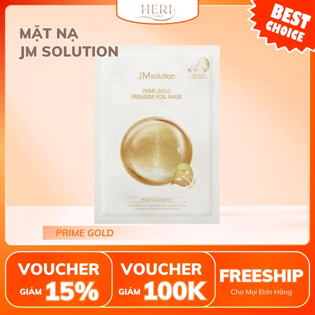 [Giá hủy diệt] Mặt Nạ Vàng 24k Cấp ẩm, Giảm Nếp Nhăn JM Solution Prime Gold Premium Foil Mask 35ml (1 miếng) Heri Skin