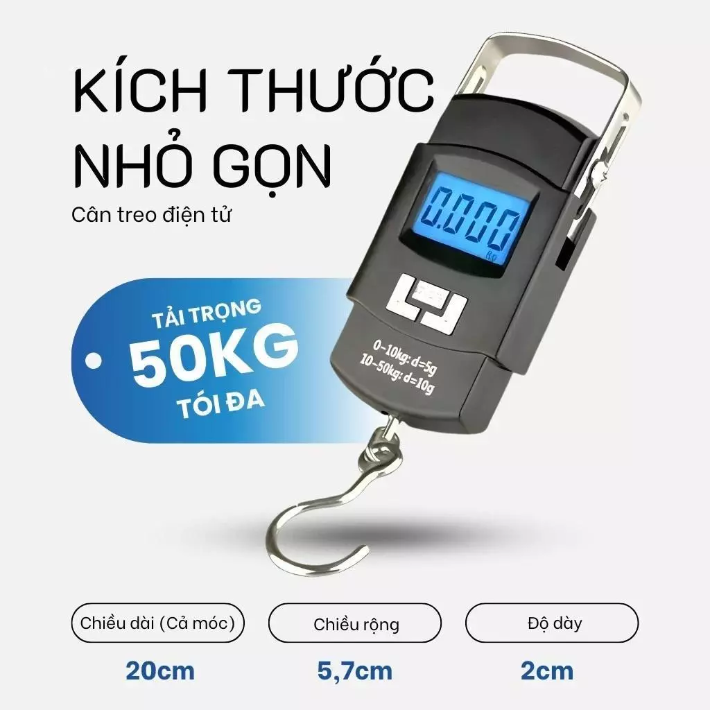 Siio | Chính Hãng | Cân Điện Tử Cầm Tay 50kg, Màn Hình Đèn Nền, Móc Inox, Chính Xác, Giao Hàng Nhanh Toàn Quốc