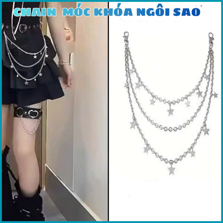 Chain xích móc khóa dây lưng  3 tầng sao , phụ kiện dây lưng Unisex treo dây thắt lưng quần OLL415