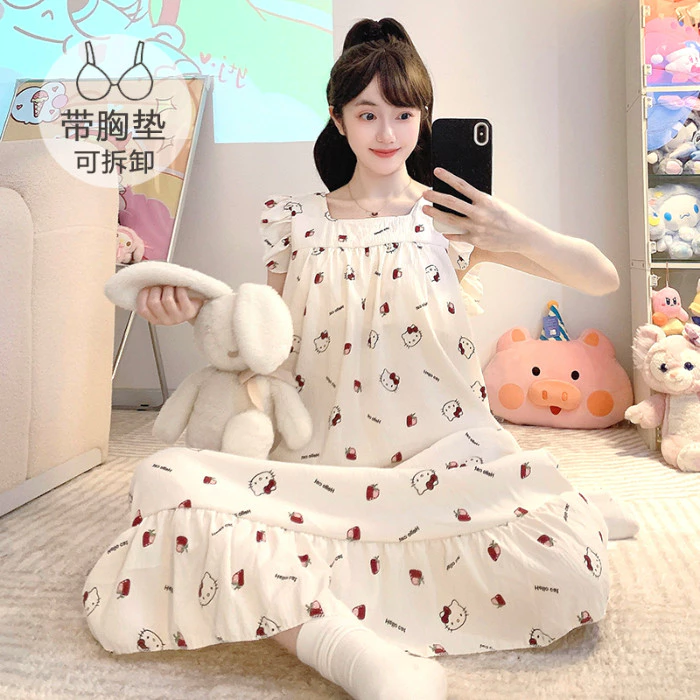 Đệm Váy Bộ Đồ Ngủ Nữ Plus Kích Thước Bộ Đồ Ngủ Đầm Mùa Hè Không Tay Đồ Ngủ Người Phụ Nữ Rời Da Báo Mặc Nhà M-5XL