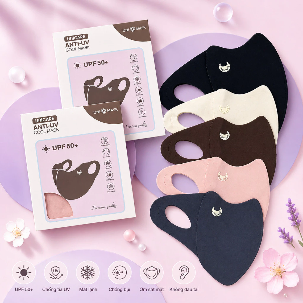 Combo 4 chiếc khẩu trang Unicare Anti UV Cool Mask, khẩu trang vải mát lạnh chống tia UV - Hàng chính hãng