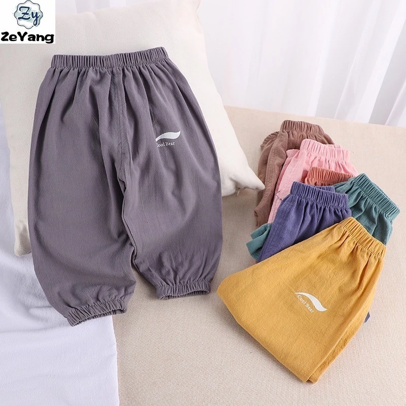 [ZY] 70-120 Hàng có sẵn Quần vải lanh cotton trẻ em chống muỗi Quần thường ngày Quần cotton cho bé nhà phù hợp áo trẻ em thời trang Vận chuyển nhanh