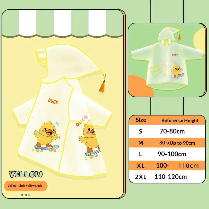 Áo mưa trẻ em hình vịt hoạt hình dễ thương Poncho có mũ trùm đầu chống nước cho hoạt động đi học và ngoài trời