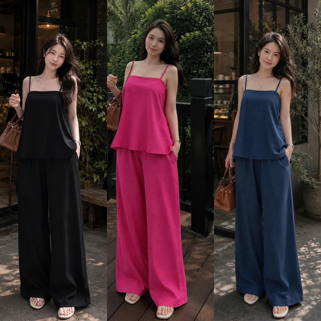 SET BỘ QUẦN SUÔNG ÁO 2 DÂY VẠT XÉO CÓ NHIỀU MÀU, VẢI ĐŨI MÁT MÙA HÈ  LANO STORE
