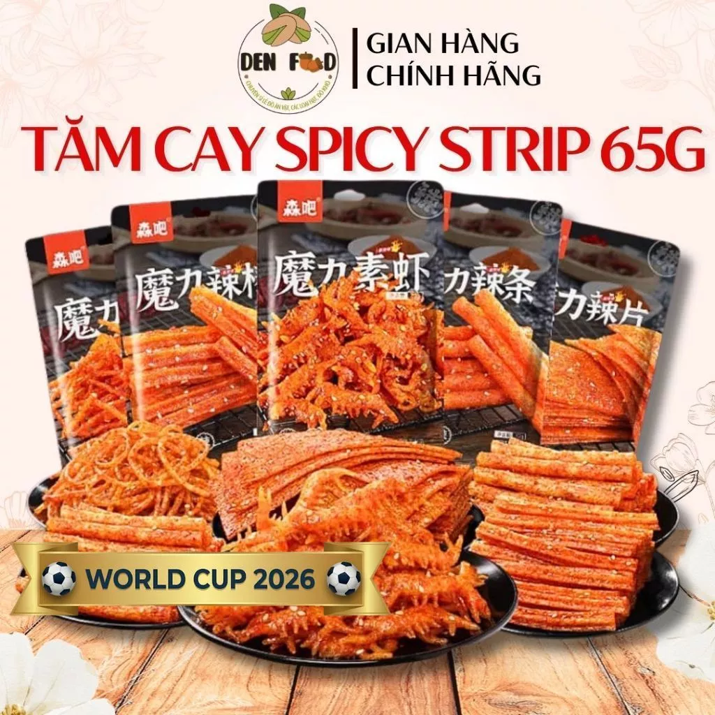 Que Cay Tăm Cay Tẩm Vị Spicy Strip 65G – Snack Ăn Liền Nội Địa Trung – Ăn Vặt Denfood