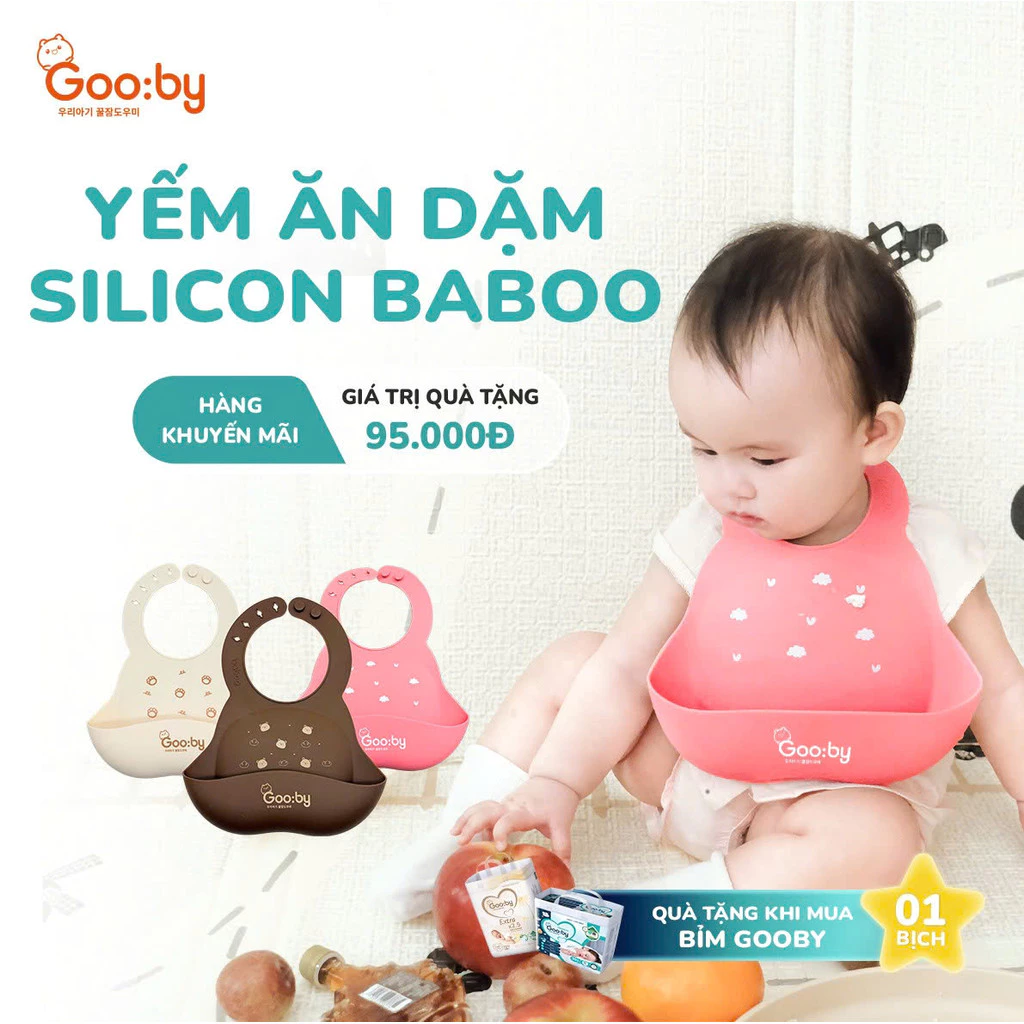 👶 Yếm Ăn Dặm Silicon Gooby Chính Hãng - Chống Thấm Có Khay Hứng (Voucher Extra, Freeship)