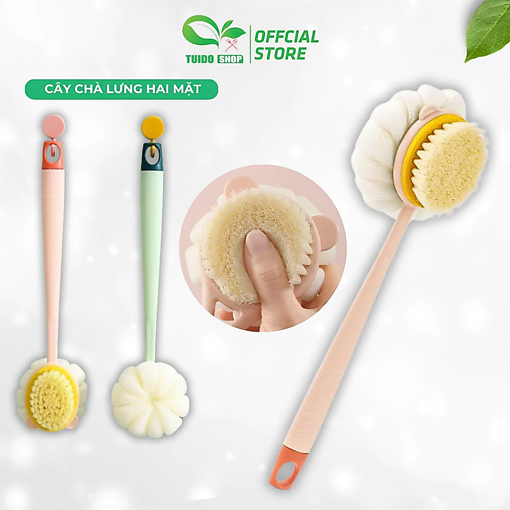 Cây bông tắm 2 mặt, Cây Cọ Tắm 2 Đầu Mẫu Cao Cấp, Cọ Chà Lưng kèm bông tắm 2 mặt - TUIDO SHOP