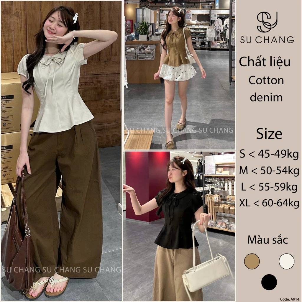 Áo Kiểu Cổ Sen Phối Dây Nơ Tay Bo M914 Kenco Clothing Thời Trang Nữ