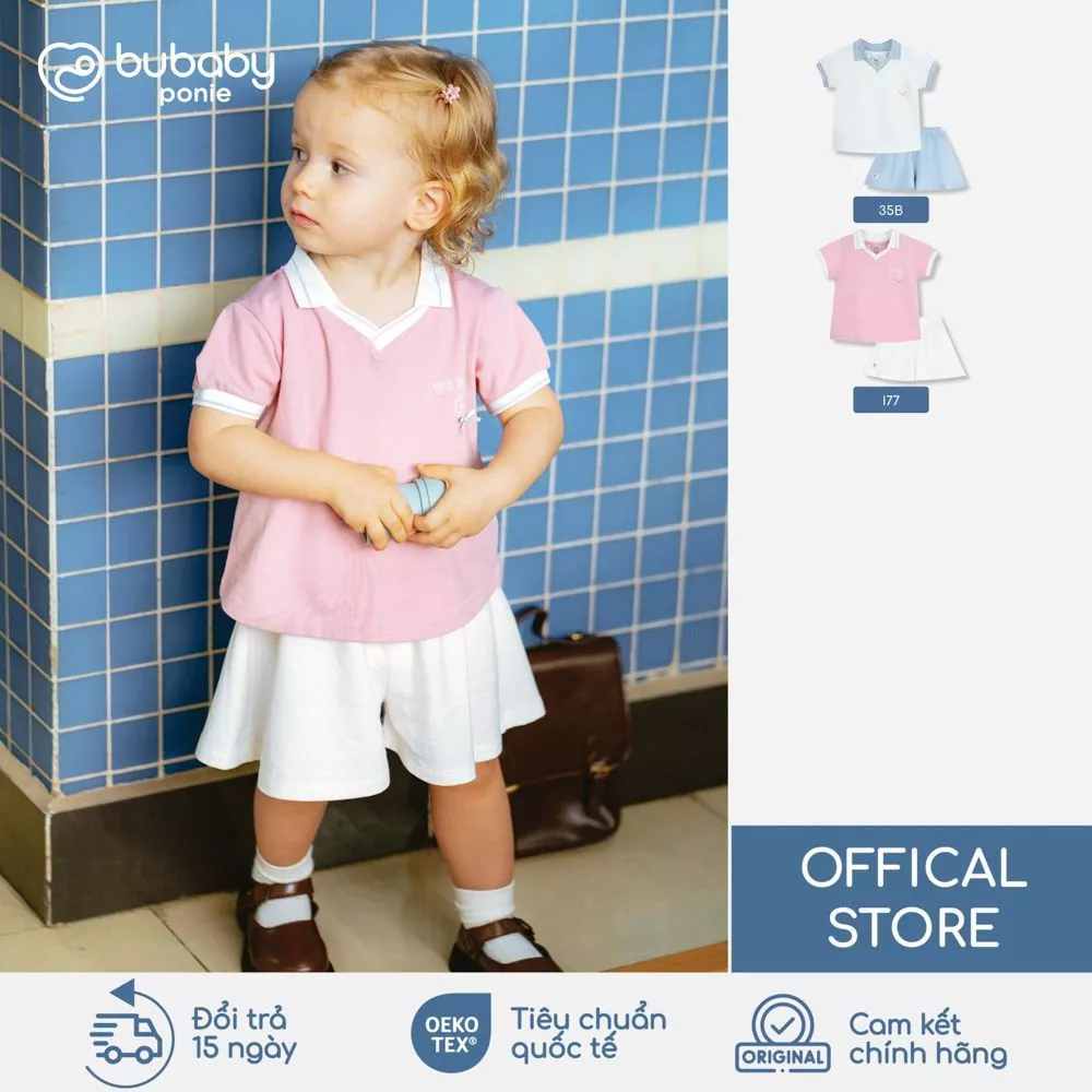 Bộ quần áo cộc tay Polo cổ V BU Baby Ponie, bộ hè, bộ cộc thời trang | PPN130601