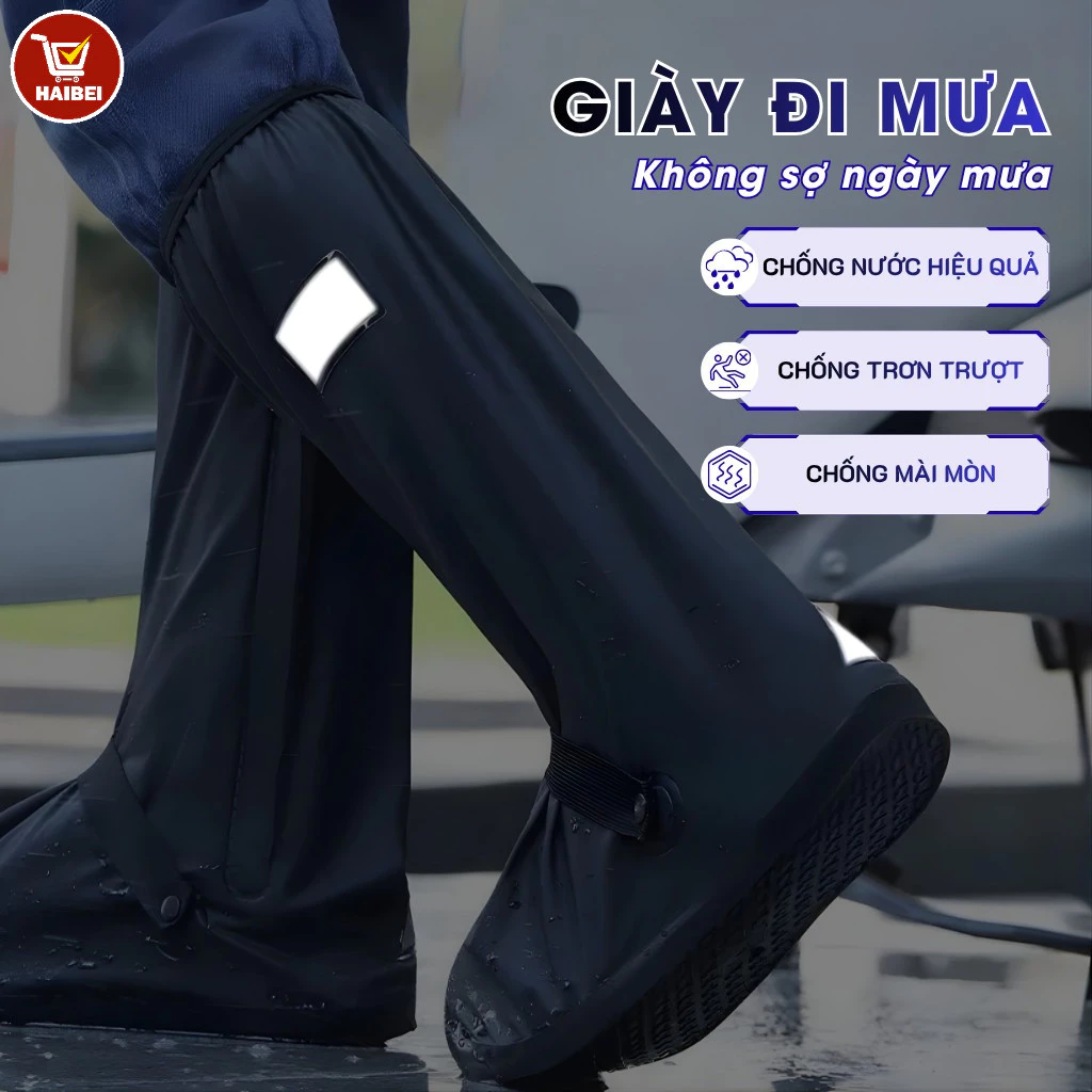 Bao bọc giày đi xe đạp chống mưa, bao bọc ủng chống thấm nước, dùng được cho cả nam và nữ, có dải phản quang.