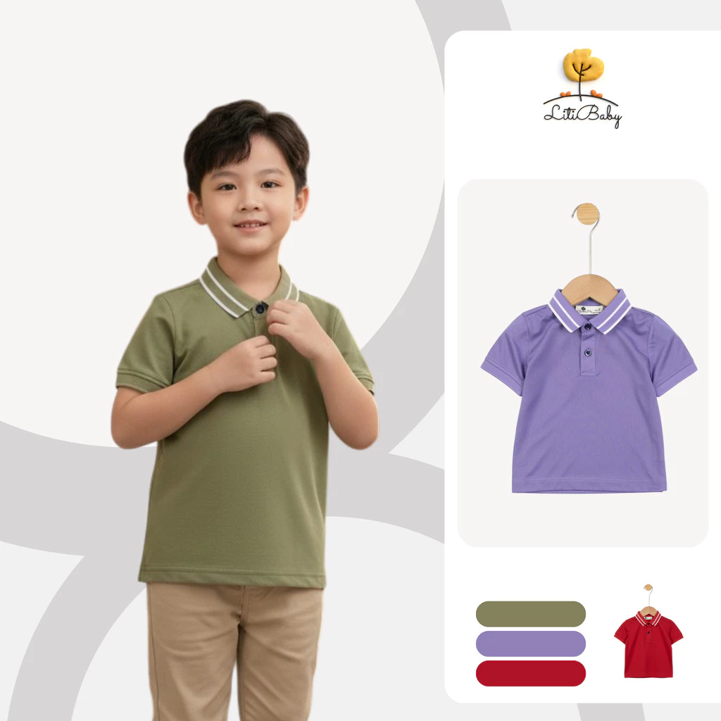 Áo Bé Trai Tuổi  Áo Cổ Bẻ Thời Trang LITIBABY cho bé  8-16 tuổi VT08