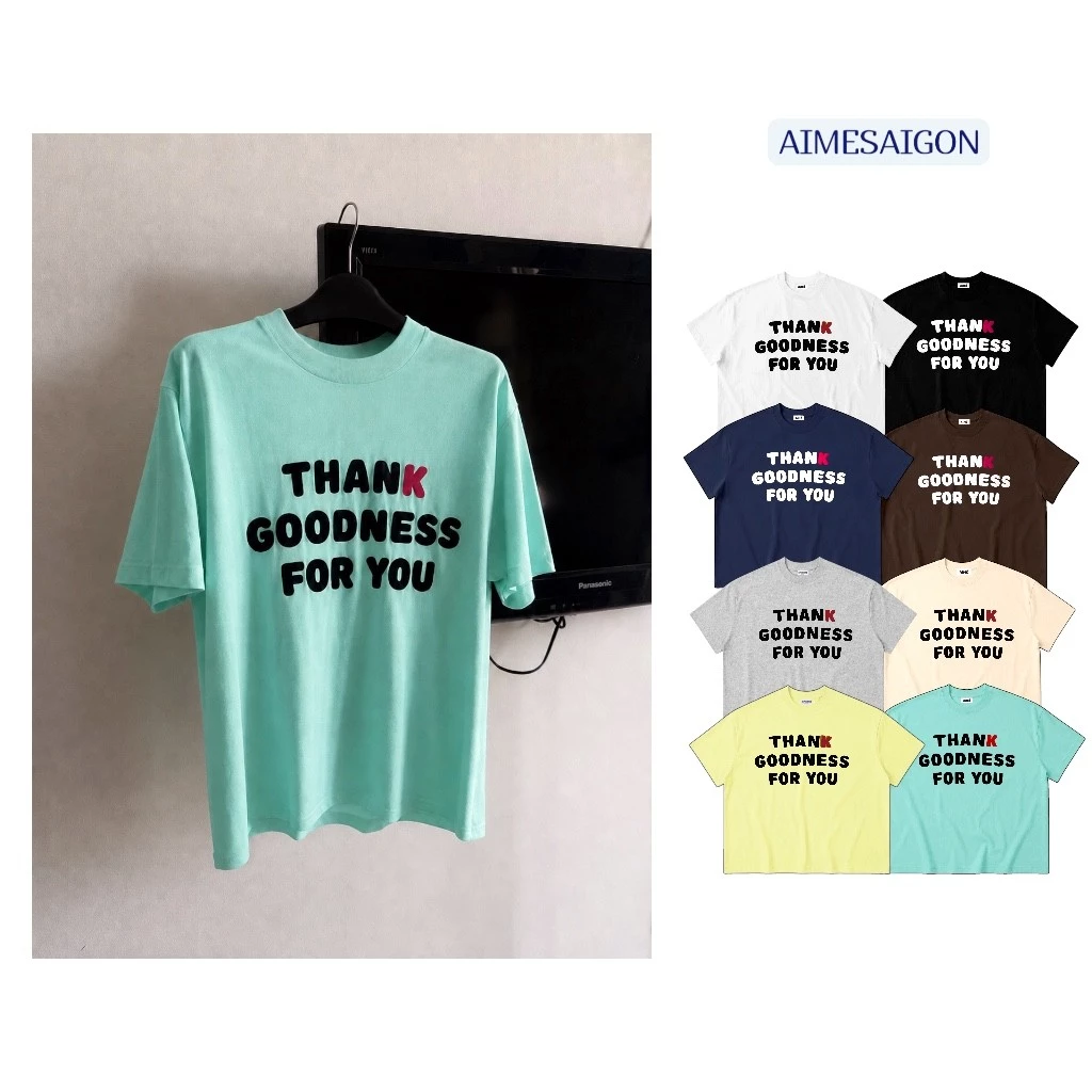 [MỚI] A12 Aimesaigon Áo Thun Boxy Local Brand Form Rộng Tay Ngắn Cotton 250gsm "THANKS" Xanh Tiffany Blue Nam Nữ Unisex