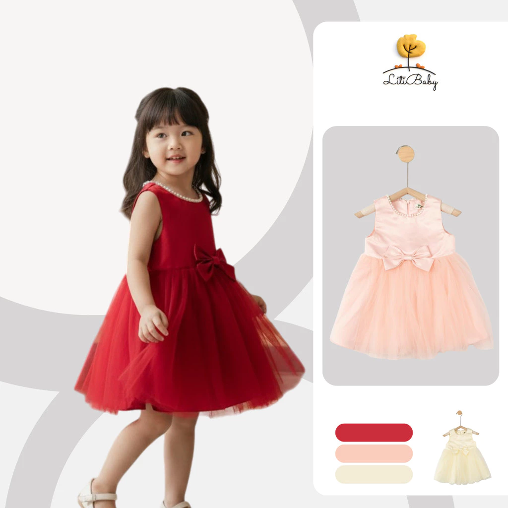 Váy Công Chúa Tully Đính Nơ Xinh Cho Bé Gái LITIBABY cho bé từ 2-10 tuổi PH1339