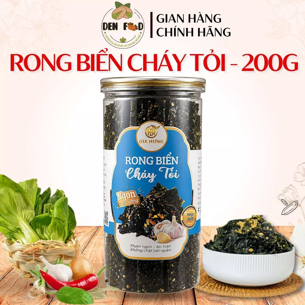 Rong Biển Cháy Tỏi Hũ 200G – Rong Biển Sấy Giòn Ăn Liền Thơm Tỏi – Ăn Vặt Denfood