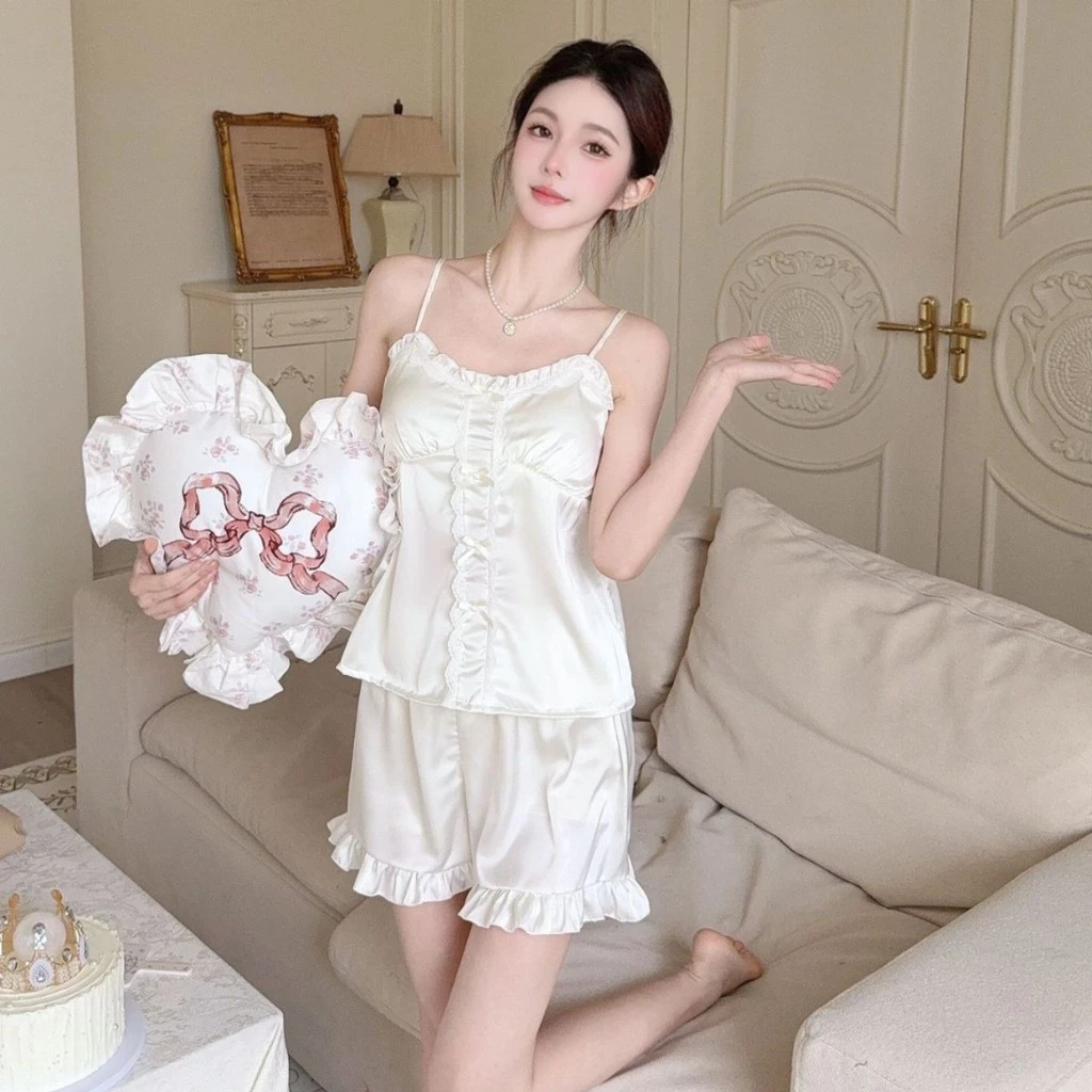 Đồ Ngủ Lụa Băng Nữ Mùa Hè, Bộ Áo Camisole Và Quần Short Mặc Nhà Mát Lạnh, Thoải Mái Dễ Chịu Cho Phụ Nữ