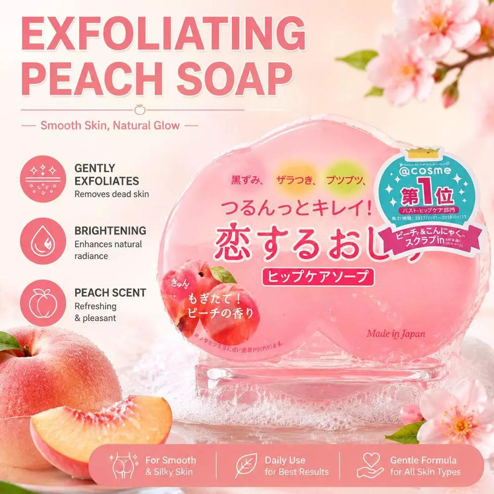 Xà Phòng Mông Nhật Bản Quả Đào 80g - Tẩy Tế Bào Chết, Làm Sáng Da, Làm Mềm Mịn, Cấp Ẩm