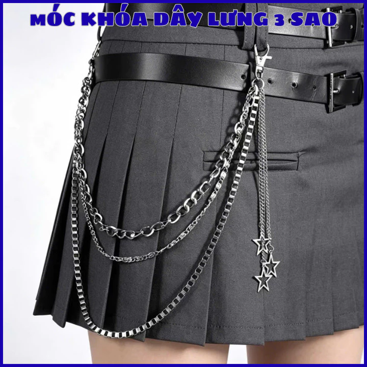 Chain xích dây lưng móc khóa  3 tầng đính sao , phụ kiện dây lưng Unisex treo dây thắt lưng quần OLL414