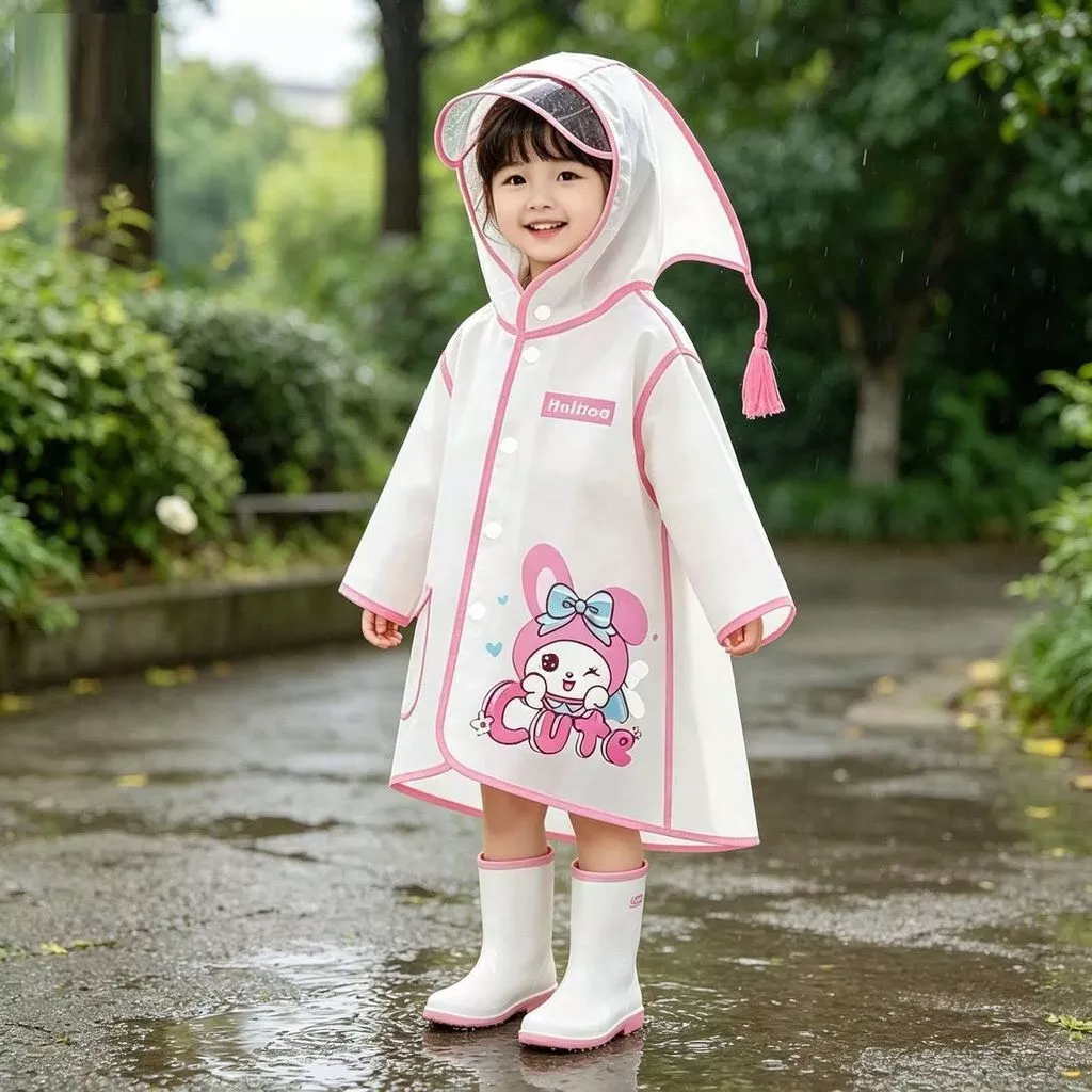 Áo mưa EVA cho bé – Mũ rộng chống mưa, áo choàng hoạt hình dễ thương