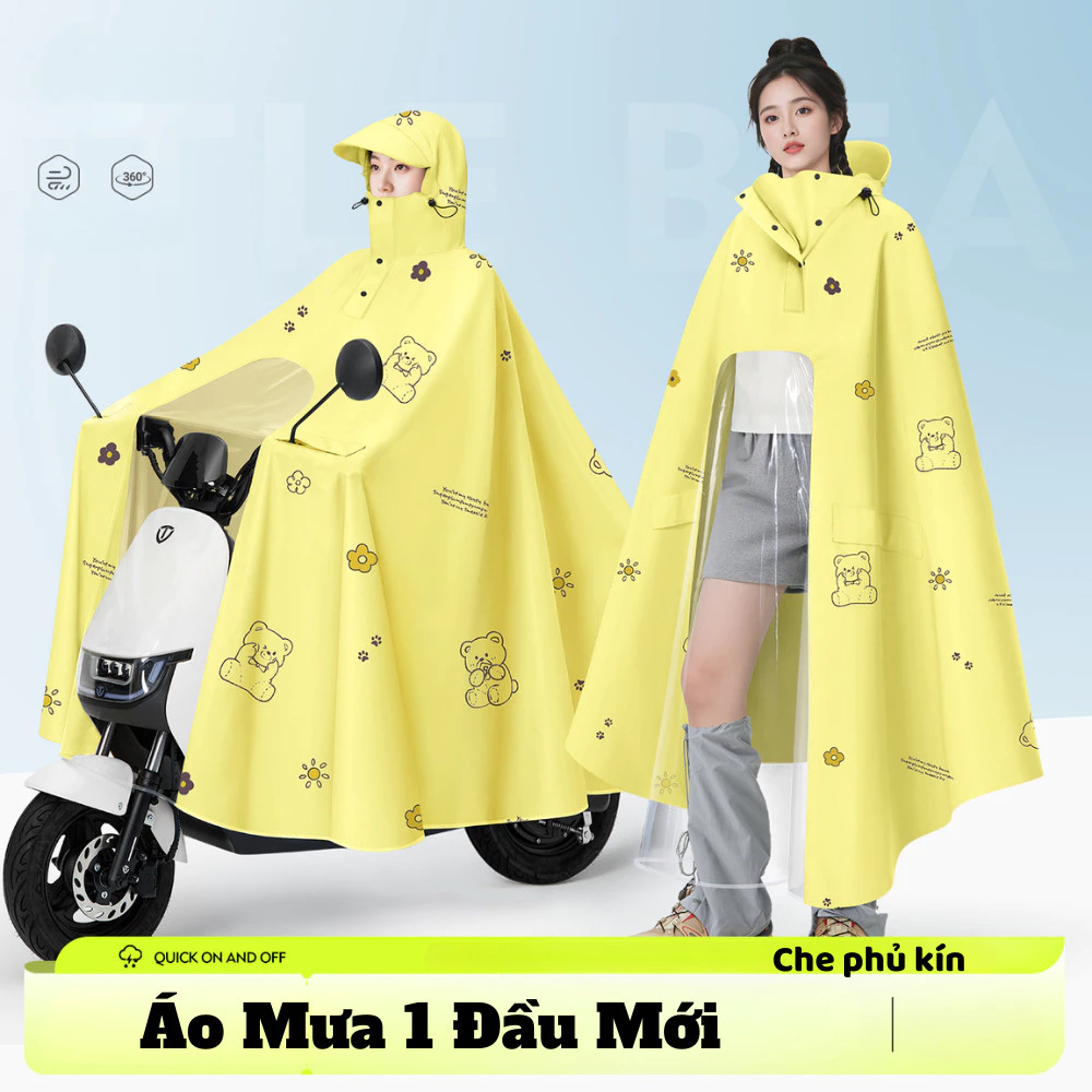 Áo Mưa 1 Đầu Đi Xe Máy Cỡ Lớn 5XL Dày Dặn, Áo Mưa Cánh Dơi Chống Thấm Cao Cấp Có Kính Che Mặt