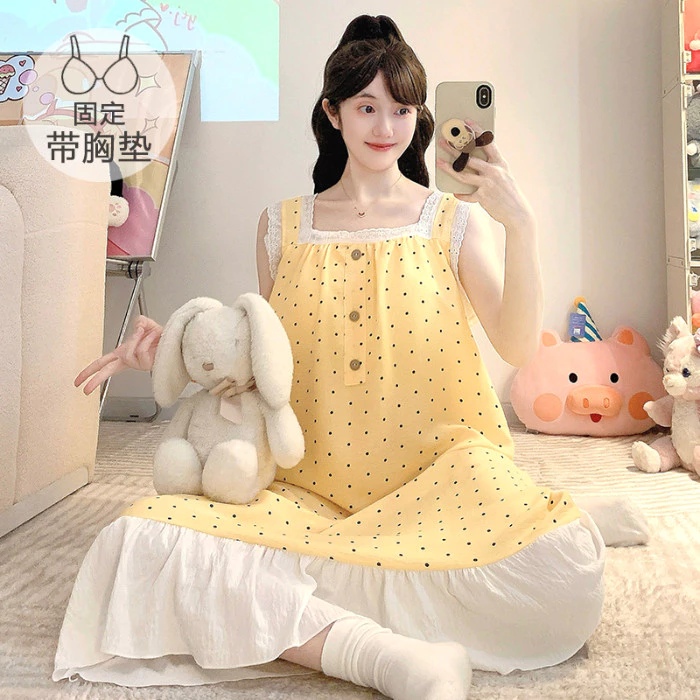 Plus Kích Thước Váy Ngủ Có Đệm Bộ Đồ Ngủ Nữ Bộ Đồ Ngủ Váy Mùa Hè Không Tay Đồ Người Phụ Nữ Rời Mặc Ở Nhà M-5XL