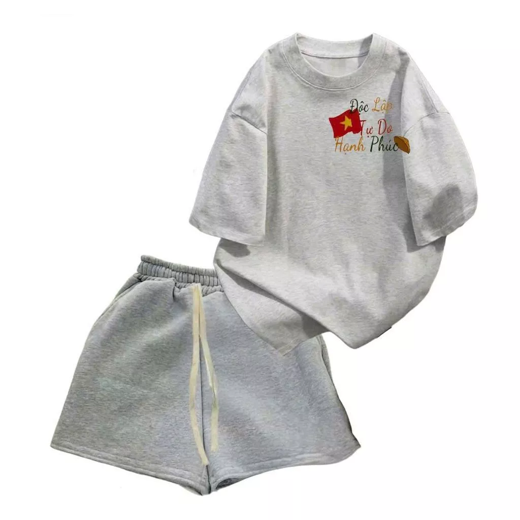 Bộ quần đùi cộc MÀU XÁM ĐẬM dây to chất liệu mềm+Mix phông CHỮ ĐỘC LẬP TỰ DO HP -thubaaaaa
