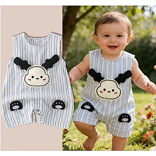 Bé sơ sinh Romper Mùa hè tay ngắn dễ thương bông Pacha chó sọc Jumpsuit 0-24M