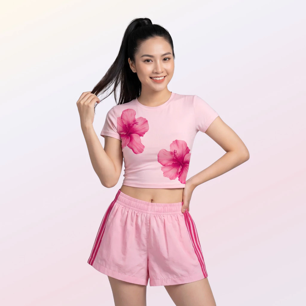 Quần Short SHI Nữ Bốn Sọc Phối Màu Hồng Thoáng Khí Khô Nhanh Màu Sắc Nổi Bật